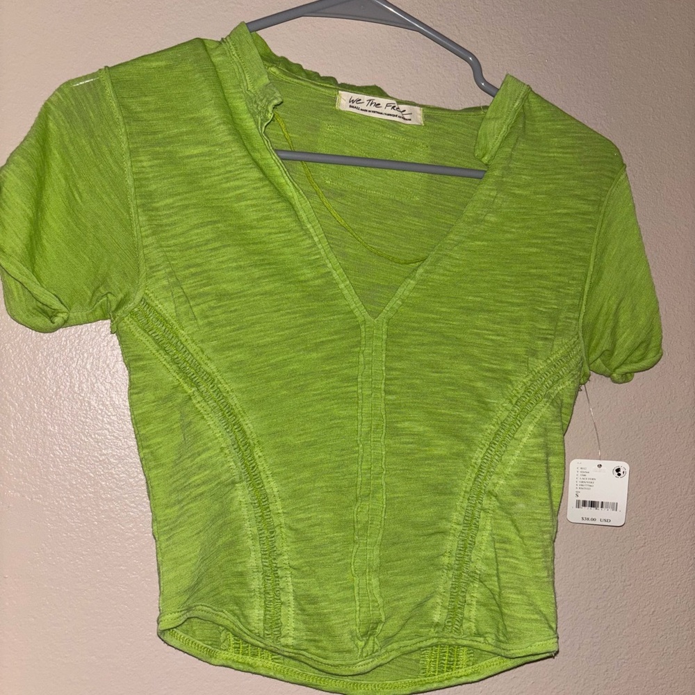 Green Free People Crop Blouse